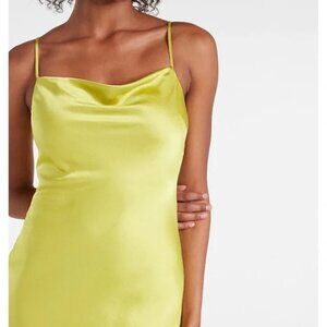 EXPRESS Lime Green/Yellow Satin Cowl Neck Asymmetrical Hem Maxi Slip Dress